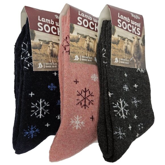 Women's Lamb Wool Socks, Warm Winter Heavy Duty Boot Crew, 3 Pairs. NEW - Picture 1 of 4